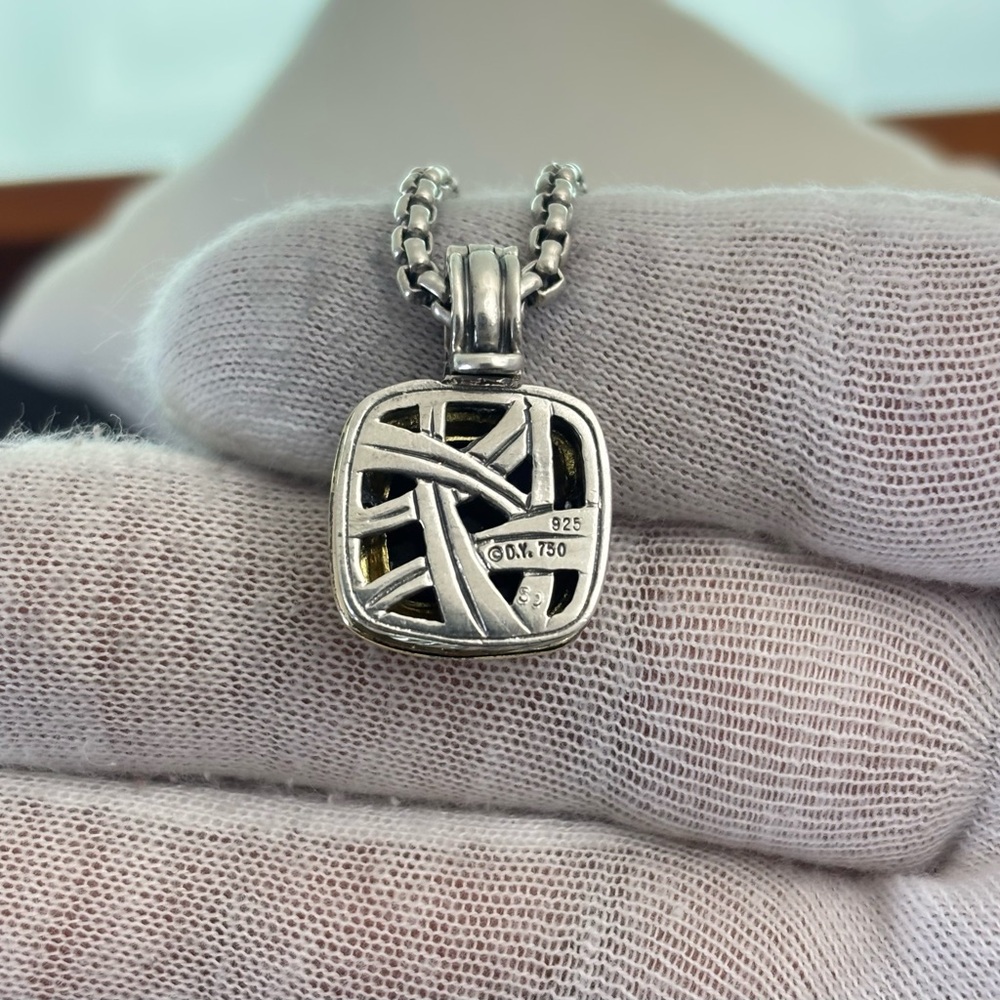 David Yurman 925 & 18k Gold 11mm Albion Pendant Necklace with Black Onyx 16" - Picture 10 of 11